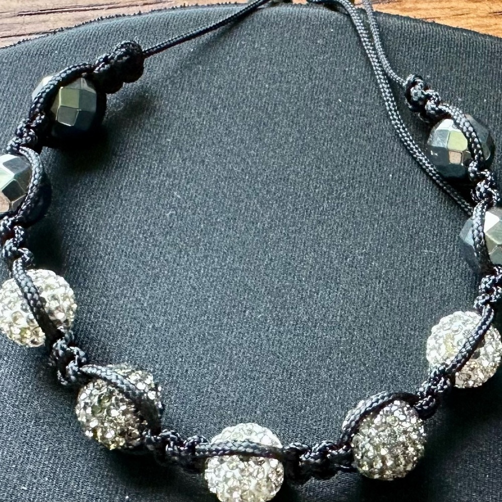 Elegant Shamballa Black and Silver Beaded Bracelet